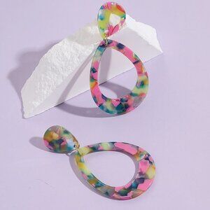 Rainbow Acrylic Resin Raindrop Dangle Earrings